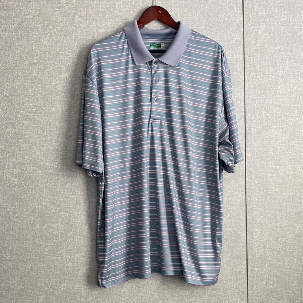 Ben Hogan Performance Green, White and Gray Striped Golf Polo Shirt